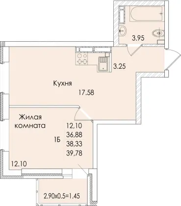 Продажа 1-комнатной квартиры 38,3 м², 19/20 этаж