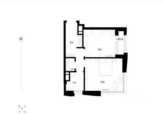 Продажа 1-комнатной квартиры 46,3 м², 3/26 этаж