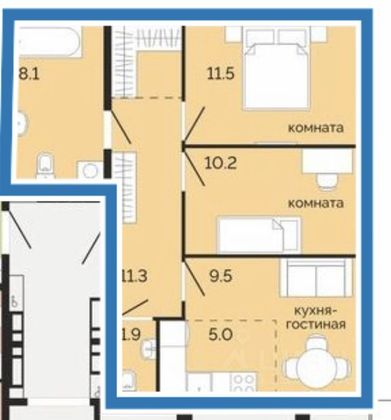 Продажа 2-комнатной квартиры 57,5 м², 4/14 этаж