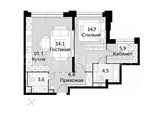 Продажа 3-комнатной квартиры 59,4 м², 14/43 этаж