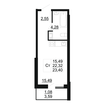 23,4 м², студия, 8/11 этаж