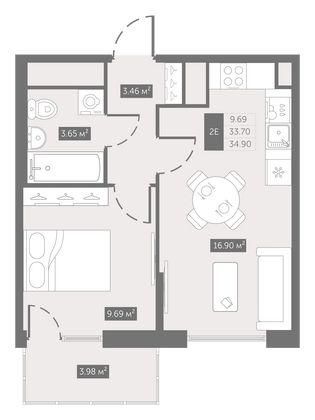 34,9 м², 1-комн. квартира, 8/10 этаж