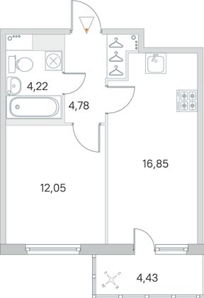 Продажа 1-комнатной квартиры 39,2 м², 6/8 этаж