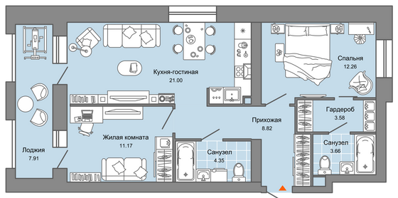 38 м², 2-комн. квартира, 2/8 этаж