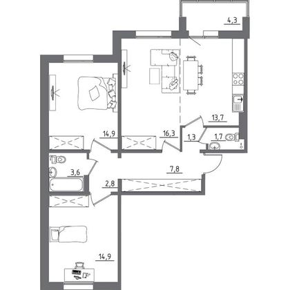 81,3 м², 3-комн. квартира, 9/9 этаж