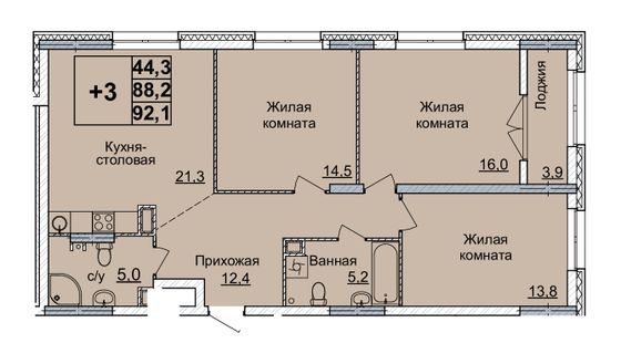 Продажа 3-комнатной квартиры 92 м², 8/24 этаж