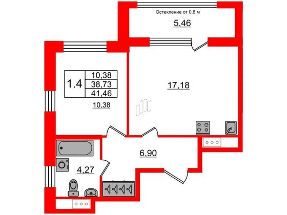 Продажа 1-комнатной квартиры 38,7 м², 2/9 этаж