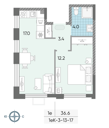 Продажа 1-комнатной квартиры 36,6 м², 16/24 этаж