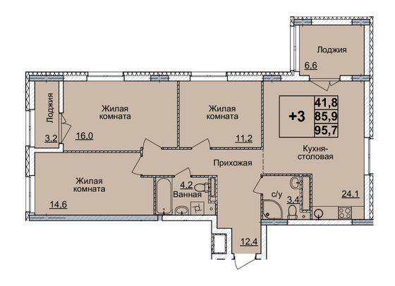 Продажа 3-комнатной квартиры 95 м², 19/20 этаж