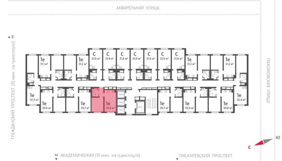 30,6 м², 1-комн. квартира, 12/25 этаж