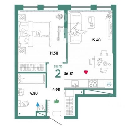 Продажа 1-комнатной квартиры 37,2 м², 13/32 этаж