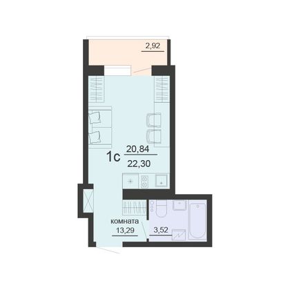 Продажа 1-комнатной квартиры 22,3 м², 14/20 этаж