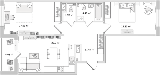 76,6 м², 2-комн. квартира, 1/16 этаж