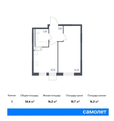 34,6 м², 1-комн. квартира, 5/7 этаж