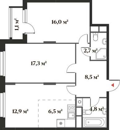 69,8 м², 3-комн. квартира, 3/6 этаж