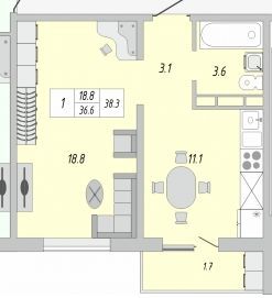 Продажа 1-комнатной квартиры 38 м², 16/19 этаж