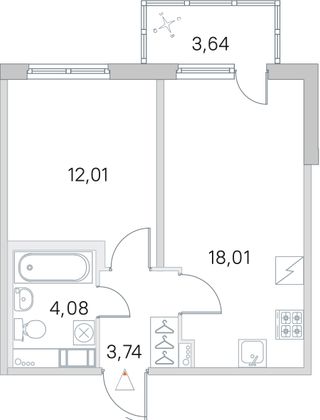 Продажа 1-комнатной квартиры 38,9 м², 3/5 этаж