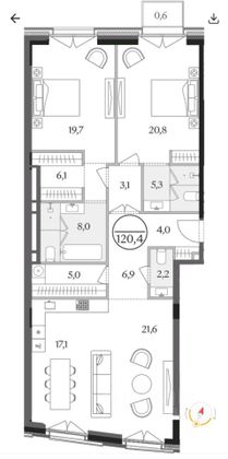 Продажа 3-комнатной квартиры 122,2 м², 7/8 этаж