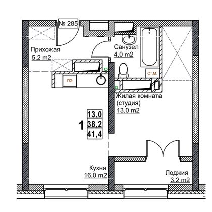 Продажа квартиры-студии 41,4 м², 19/24 этаж