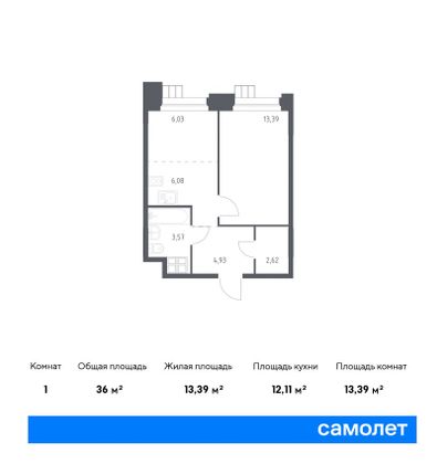 36 м², 1-комн. квартира, 2/16 этаж