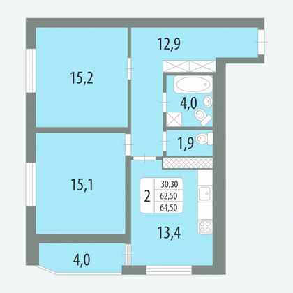 Продажа 2-комнатной квартиры 64,5 м², 24/25 этаж