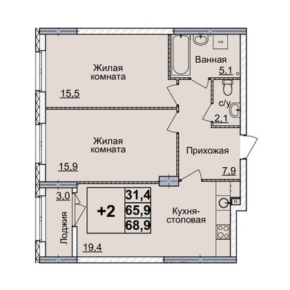 Продажа 2-комнатной квартиры 68 м², 2/20 этаж