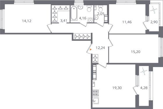 Продажа 3-комнатной квартиры 85,5 м², 13/16 этаж