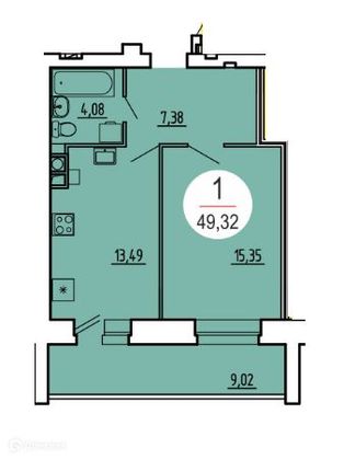 Продажа 1-комнатной квартиры 49,3 м², 2/10 этаж
