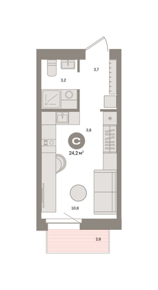 Продажа квартиры-студии 24,2 м², 4/9 этаж