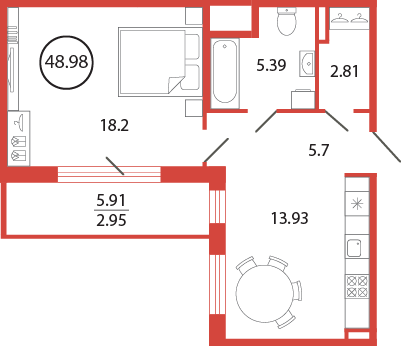 Продажа 1-комнатной квартиры 49 м², 2/12 этаж