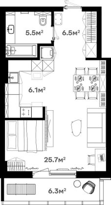 46,5 м², 1-комн. квартира, 11/20 этаж