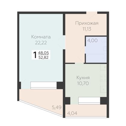 Продажа 1-комнатной квартиры 52,8 м², 1/11 этаж