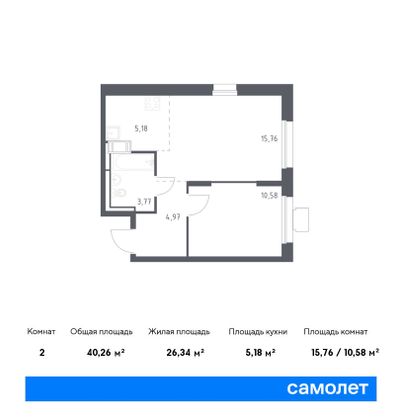 40,3 м², 1-комн. квартира, 17/17 этаж