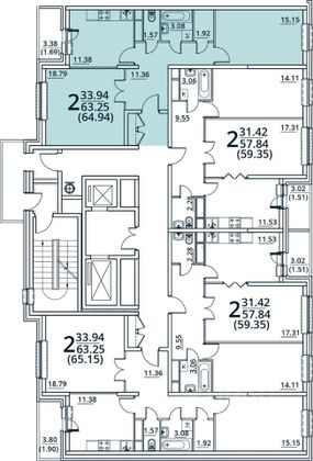 Продажа 2-комнатной квартиры 63,3 м², 2/22 этаж