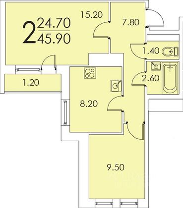 Продажа 2-комнатной квартиры 46 м², 3/4 этаж