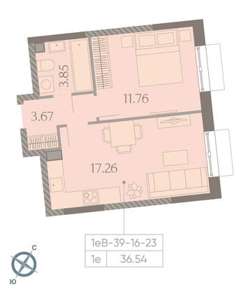Продажа 1-комнатной квартиры 36,5 м², 20/23 этаж