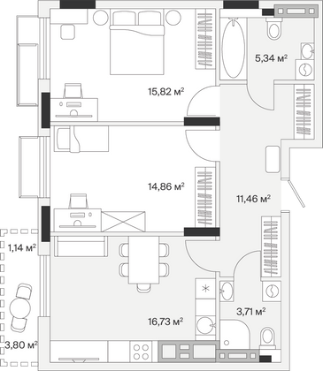 69,1 м², 2-комн. квартира, 7/7 этаж