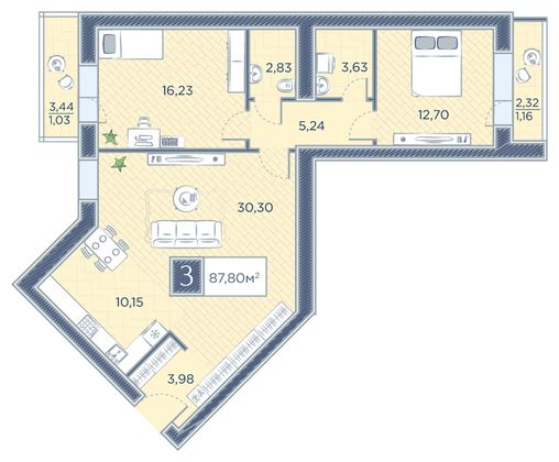 Продажа 3-комнатной квартиры 87,8 м², 4/8 этаж