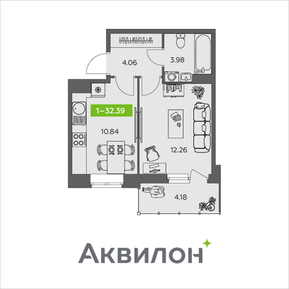 32,4 м², 1-комн. квартира, 8/9 этаж