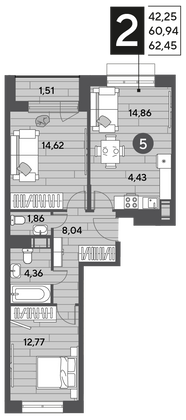 Продажа 2-комнатной квартиры 62,5 м², 2/9 этаж
