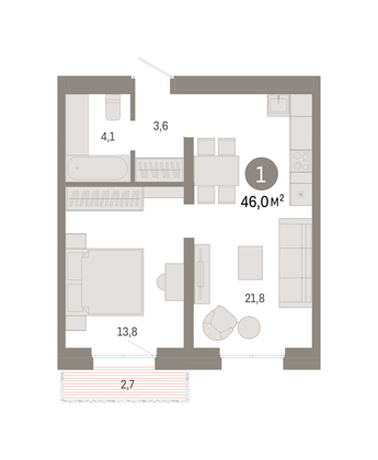 Продажа 1-комнатной квартиры 46 м², 3/7 этаж