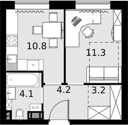 33,6 м², 1-комн. квартира, 5/28 этаж