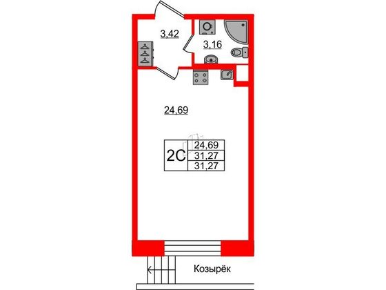 Продажа квартиры-студии 31,3 м², 1/23 этаж