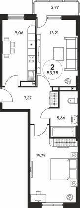 53,7 м², 2-комн. квартира, 15 этаж