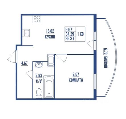 Продажа 1-комнатной квартиры 36,3 м², 5/11 этаж