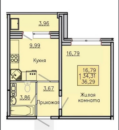 Продажа 1-комнатной квартиры 36,3 м², 9/13 этаж
