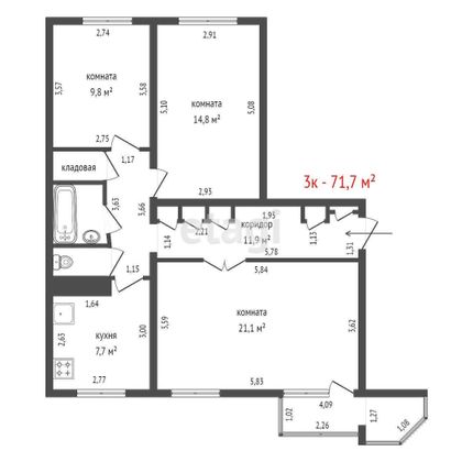 Продажа 3-комнатной квартиры 71,7 м², 8/9 этаж