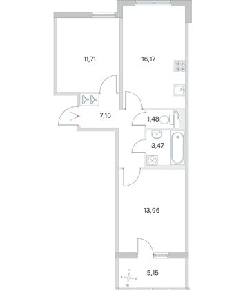 Продажа 2-комнатной квартиры 55,5 м², 4/4 этаж
