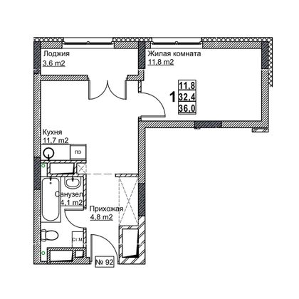 Продажа 1-комнатной квартиры 36 м², 11/24 этаж