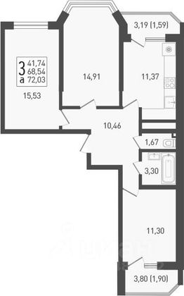 Продажа 2-комнатной квартиры 72 м², 6/24 этаж